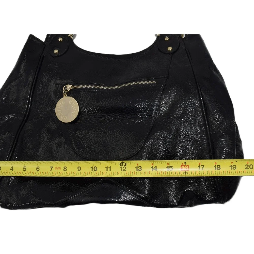 Charles David Hobo Bag Womens Large Black Patent Leather EUC Gold Hardware